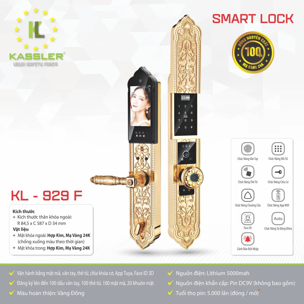 Khóa cửa vân tay đại sảnh KASSLER - KL929F