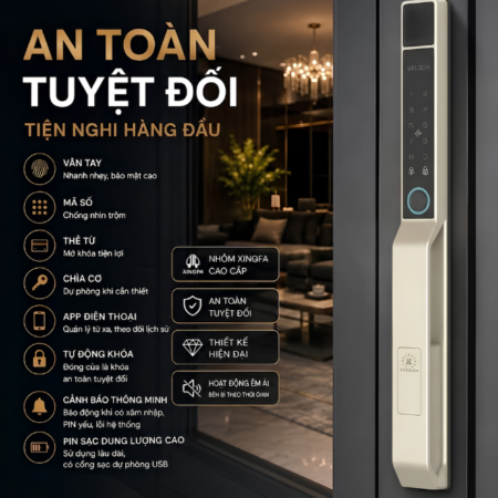 khóa cửa thông minh KASSLER – KL 599 PRO CHAMPAGNE GOLD