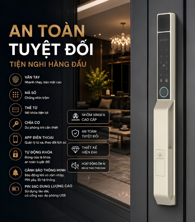 khóa cửa thông minh KASSLER – KL 599 PRO CHAMPAGNE GOLD