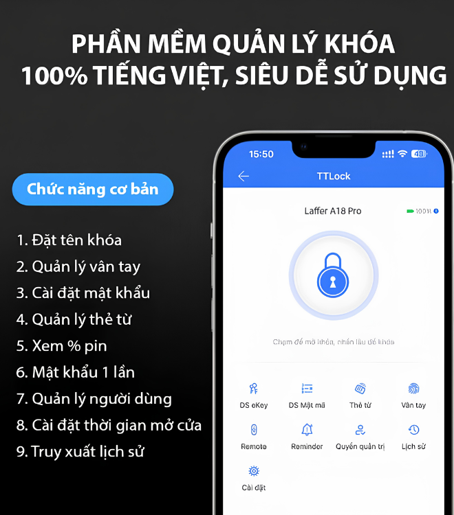 khóa cổng thông minh Laffer A18 Pro 2026