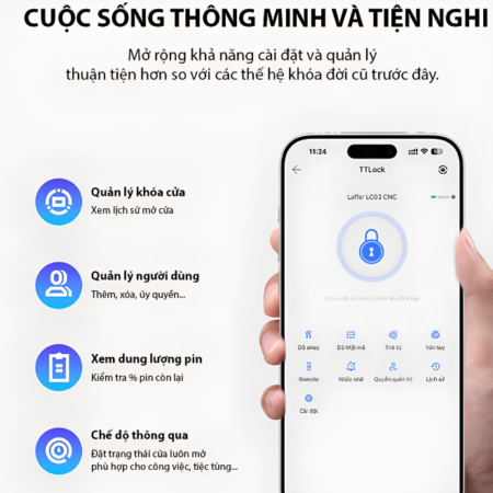 khóa cửa gỗ thông minh Laffer LC03 CNC 2026